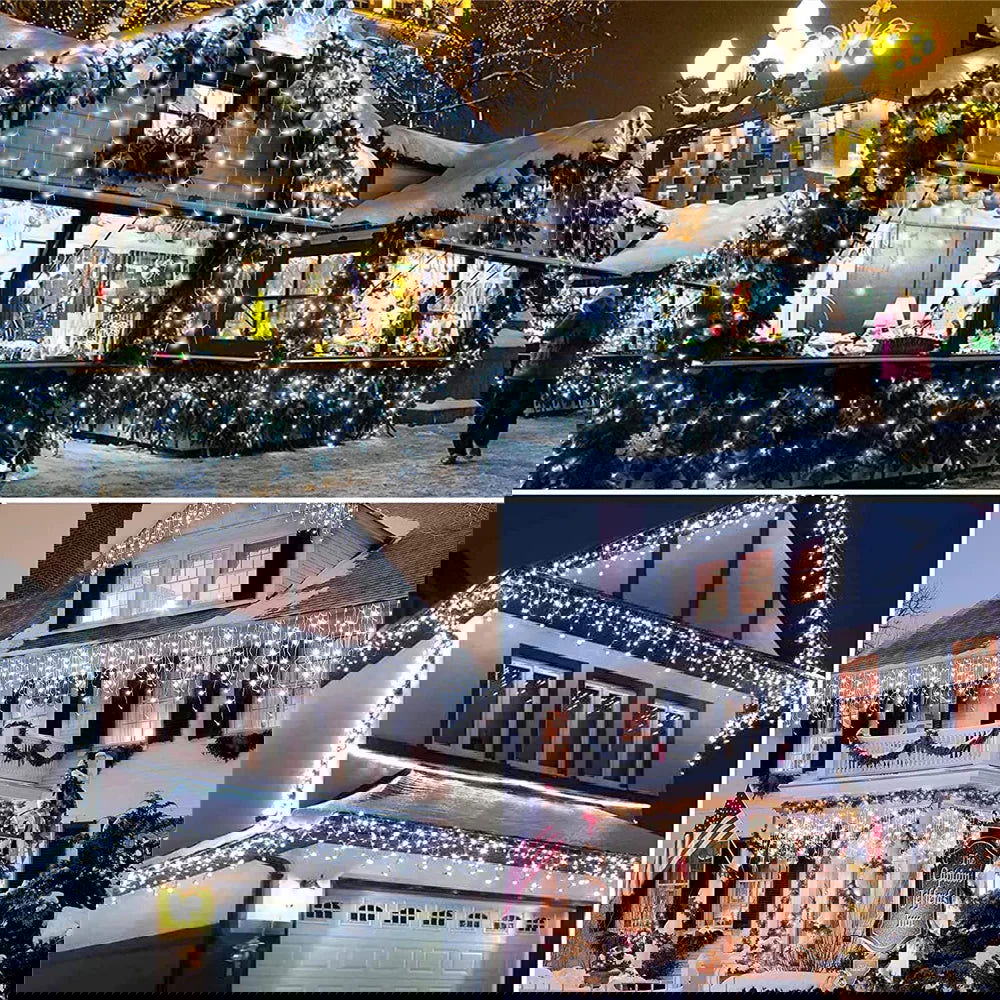 Solar Curtain Icicle Lights - Outdoor Fairy String Lights for Garden & Holiday Decor - candletown.net